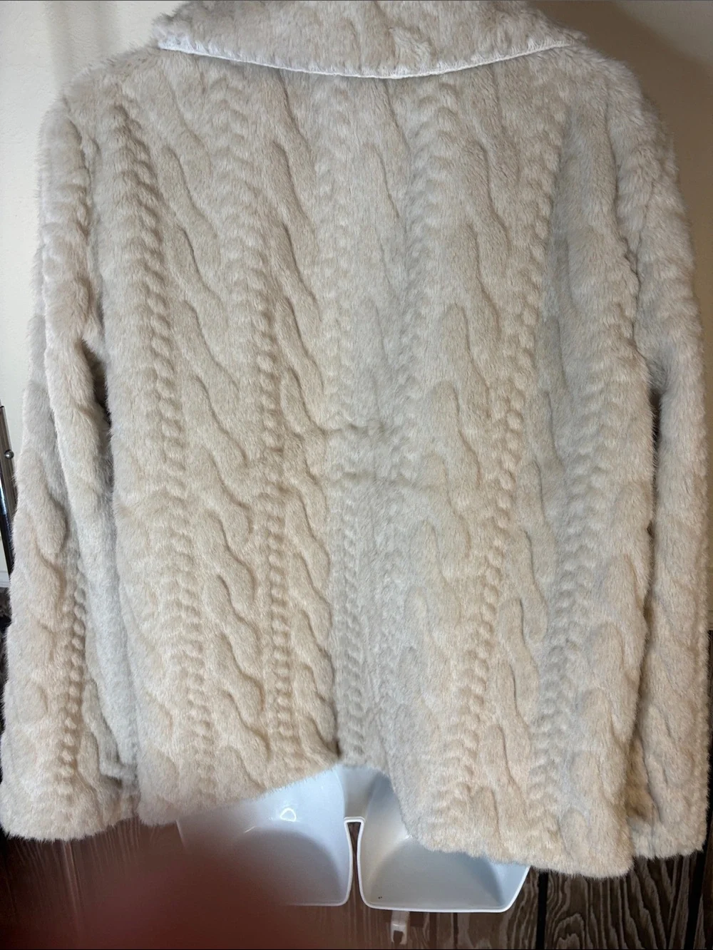 Avec Les Filles Cream Cable-Texture Faux Fur Jacket
